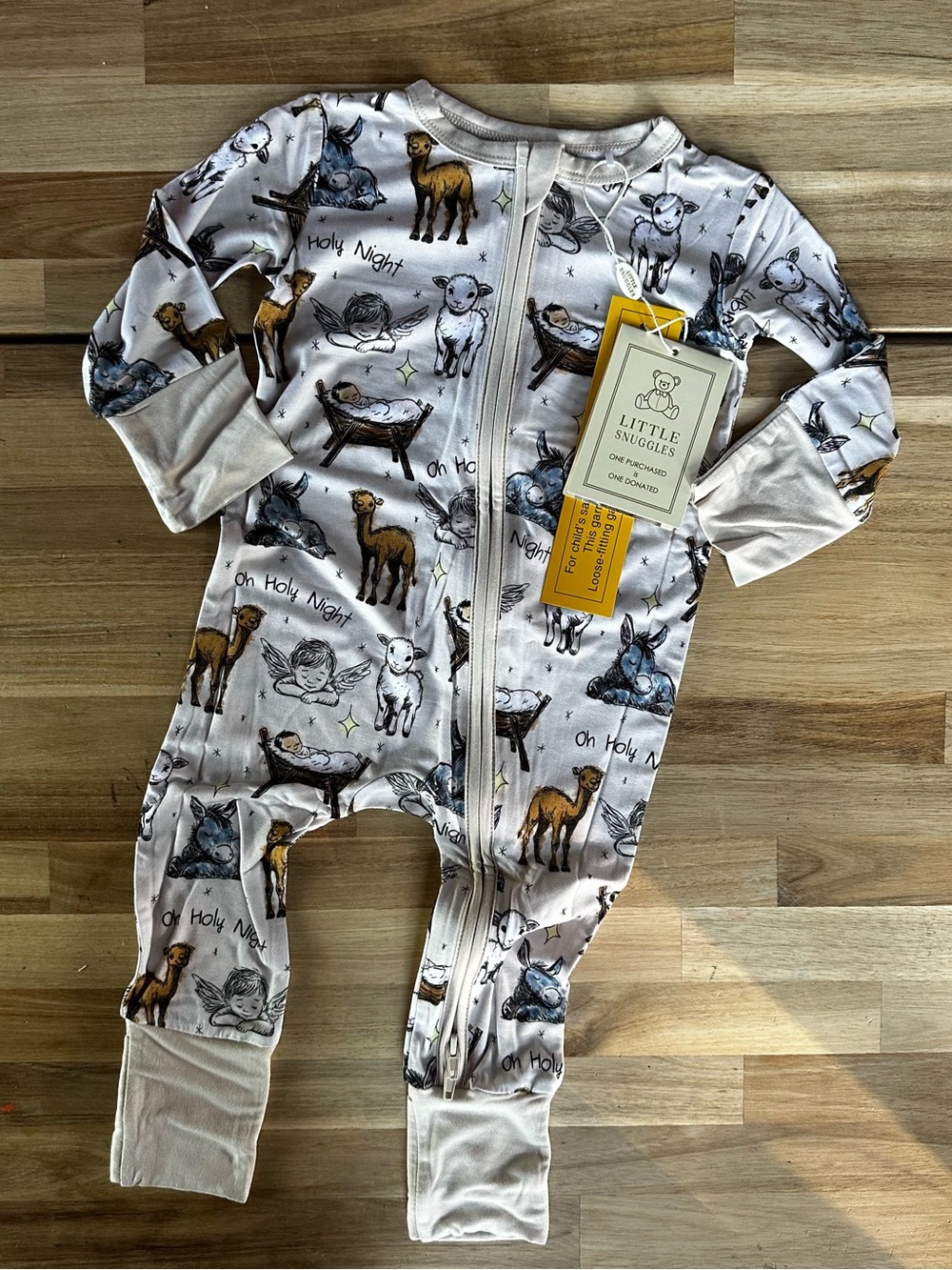 Kids Beige 'Oh Holy Night' Zip One-Piece by Little Snuggles